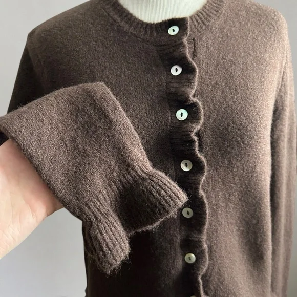 Cynthia Rowley Brown Ruffle Hem Cardigan Sweater - Picture 4 of 8